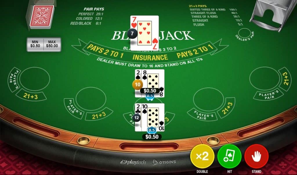 Select player action: stand/hit/double/split